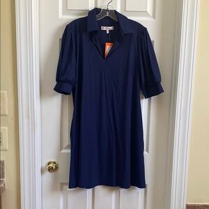 Chic Navy Blue Dress with Collared Neckline